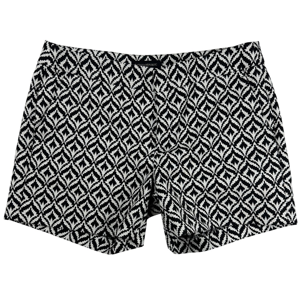 Banana‎ Republic Womens Black White Geometric Ikat Diamond Print Shorts Size 10